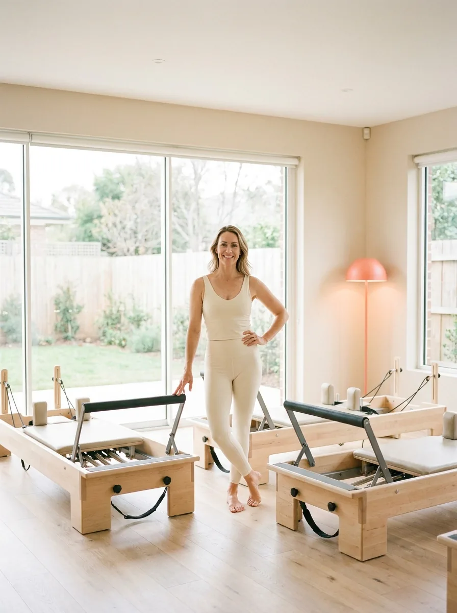 Pilates studio owner in her reformer studio